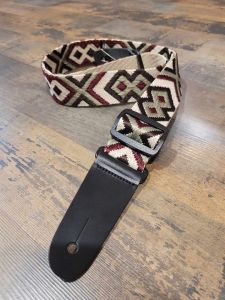 Burgundy diamond cotton ukulele strap with leather ends