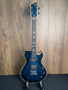 Ohana USA Blue Solid Body Figured Maple Electric Baritone Ukulele 