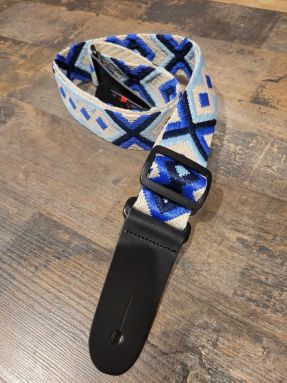 Eiffel Blue Diamond Ukulele Strap with Leather Ends