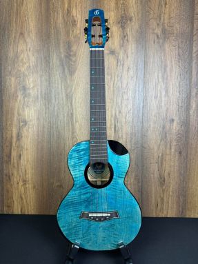 Flight Comet All Solid Flamed Maple/Mango Blue Electro Acoustic Tenor Ukulele w/Gigbag #5777
