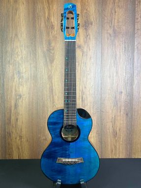 Flight Comet All Solid Flamed Maple/Mango Blue Electro Acoustic Tenor Ukulele w/Gigbag #4790