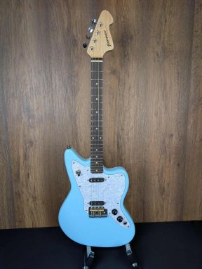 Sonic Blue Fanner Jazzmistress Baritone Electric Ukulele