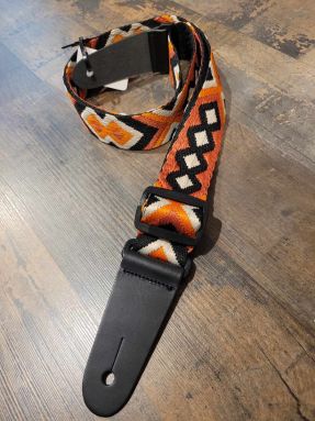 SUS Orange and Black Diamond Cotton Ukulele Strap with Leather Ends