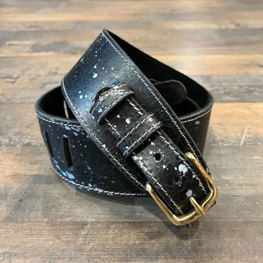Curled Leathergraft Roadworn Black Silver Splash Ukulele Bass Strap