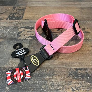 S.U.S Pink Nylon Webbed Ukulele Strap w/leather ends