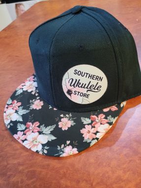 Southern Ukulele Store - SUS Black/Floral Snapback Baseball Hat Floral Logo